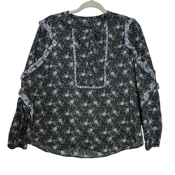 J.Crew Made With Liberty Fabric Blouse Small Floral Ruffle Long Sleeve - Picture 6 of 6